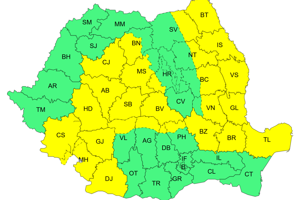Alerte de vijelie și grindină în mai multe județe, valabile până în această noapte. HARTA regiunilor afectate.